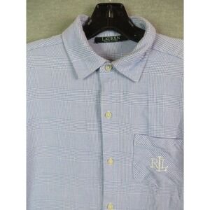 Lauren Ralph Lauren Mens Shirt Small S Blue Plaid Houndstooth Flannel Loungewear